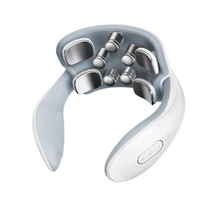 Pulsavi Neck Massager, Upgraded model — nine contact points: four flat metal pads plus five raised nodes