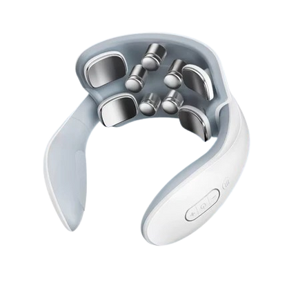 Pulsavi Neck Massager, Upgraded model — nine contact points: four flat metal pads plus five raised nodes